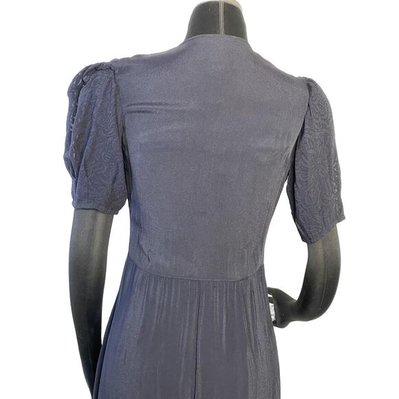 Vintage 1930s Navy Blue Dress with Burnout Sheer Sleeves -Size 4 Movie Star Glam - Picture 11 of 16